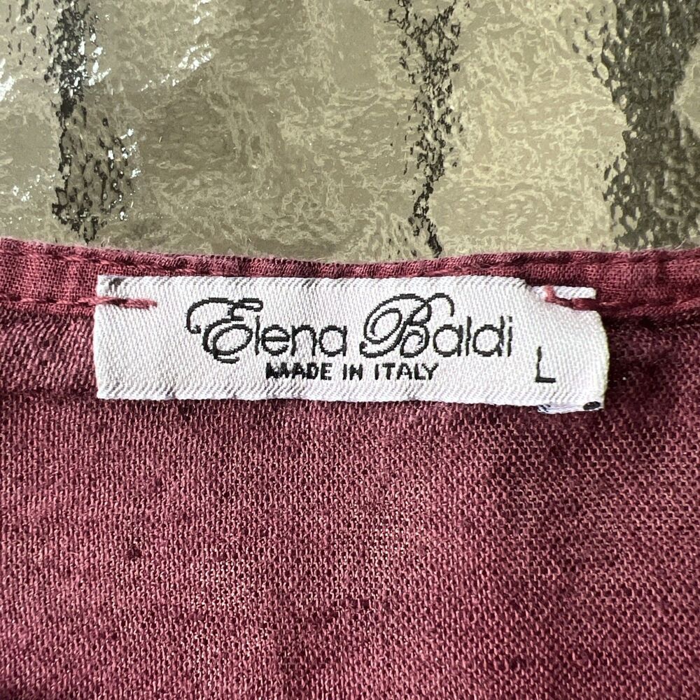 Elena Baldi Burgundy Linen Blouse Top Italy Made Size Large Boxy Relaxed Fit - Picture 6 of 12